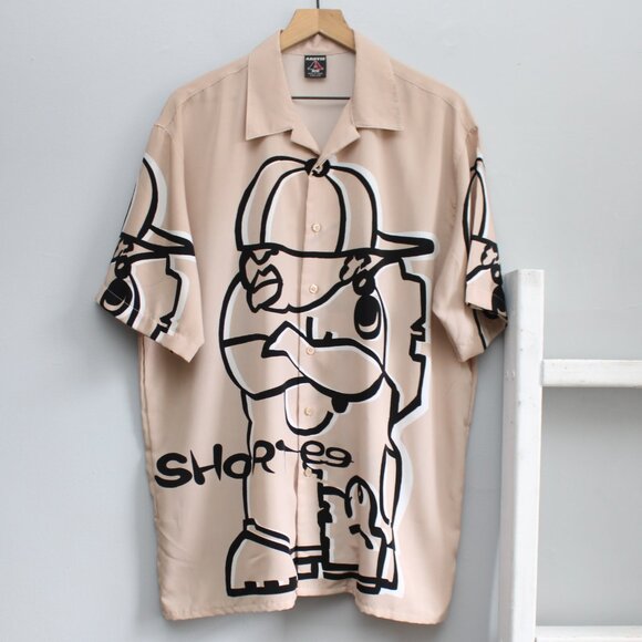 Vintage Other - ARCTIC Vintage Shortee Collection Cream Black Button-Up Short Sleeve Shirt XL